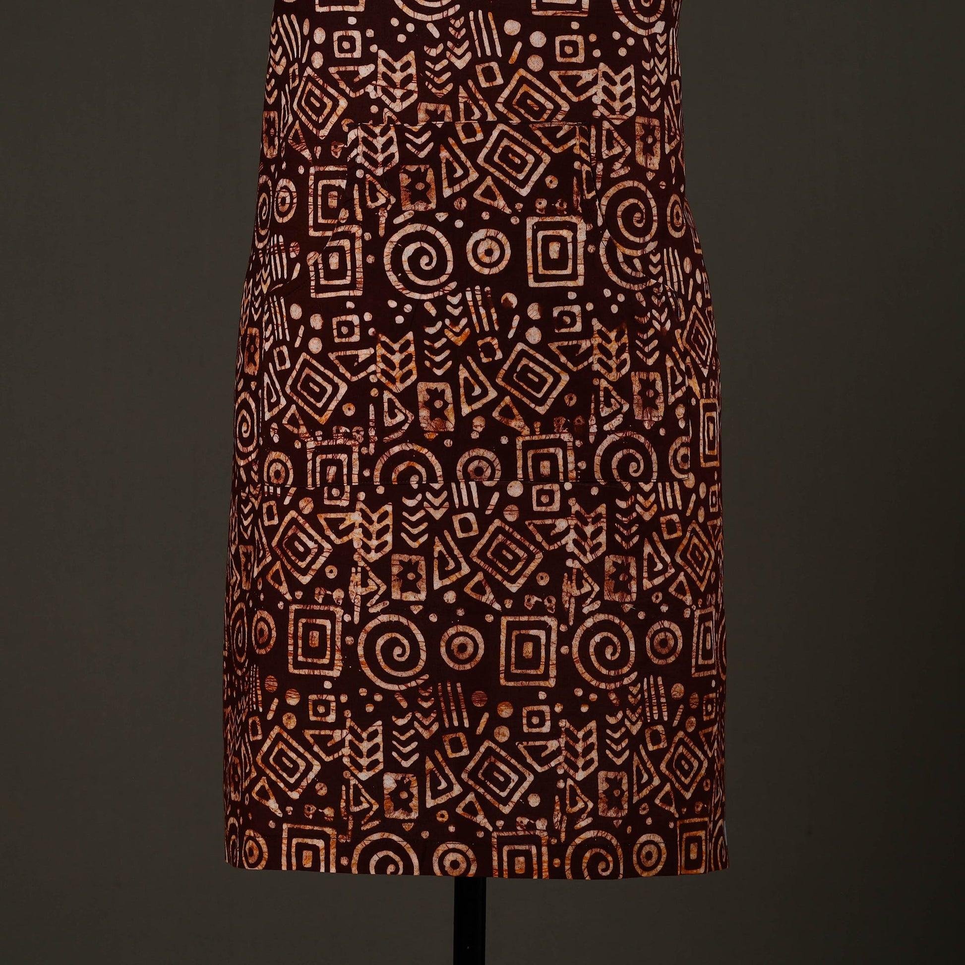 Brown - Hand Batik Print Cotton Apron with Pocket 77