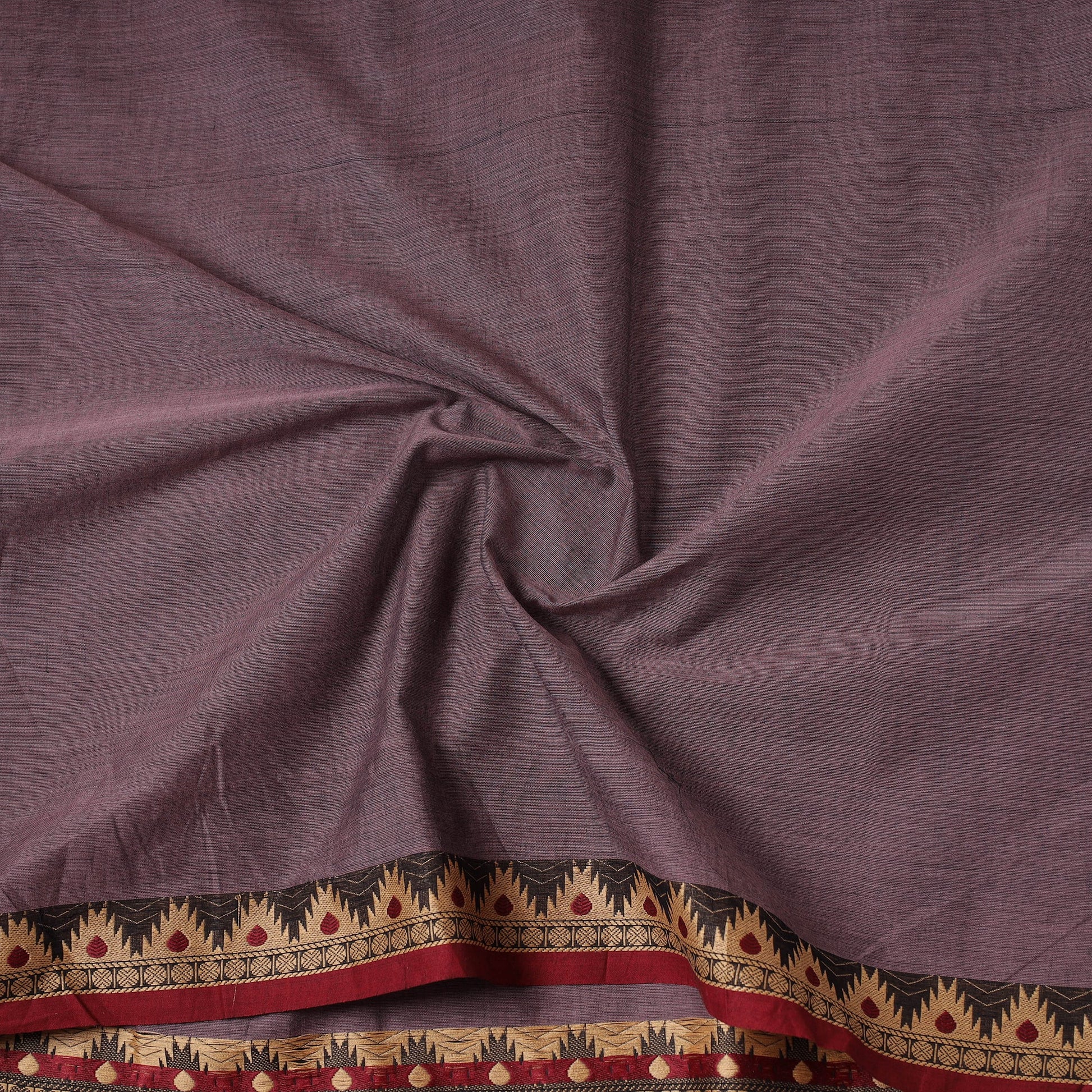 Brown - Kanchipuram Cotton Fabric with Zari Border