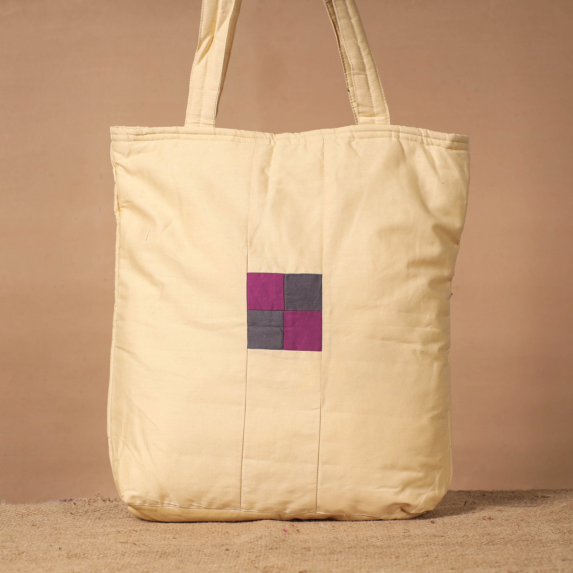 Beige - Patchwork Quilted Cotton Square N Square Shoulder Bag