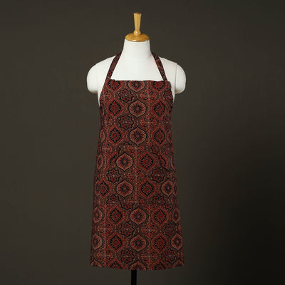 Brown - Ajrakh Block Print Cotton Apron with Pocket 79