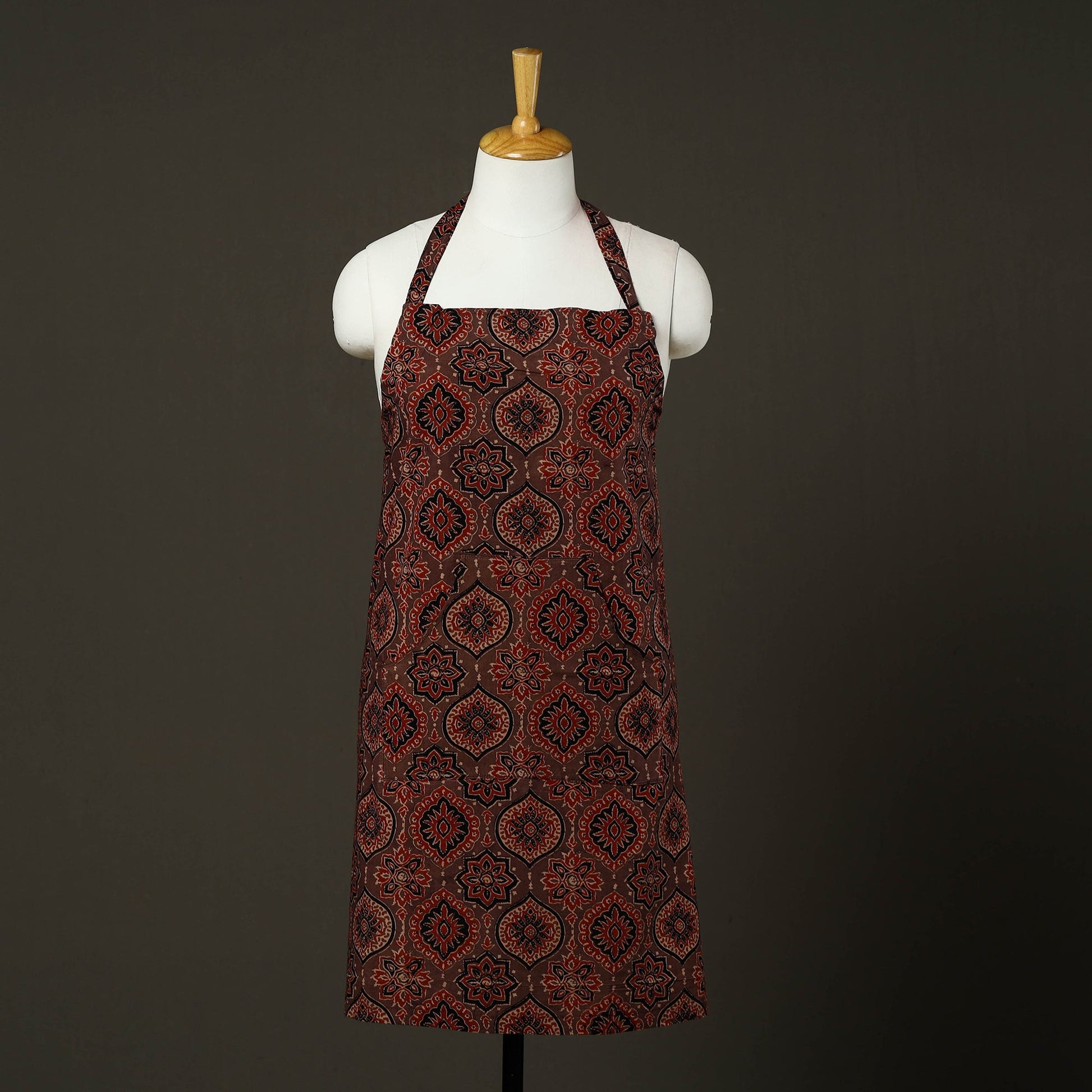 Brown - Ajrakh Block Print Cotton Apron with Pocket 79