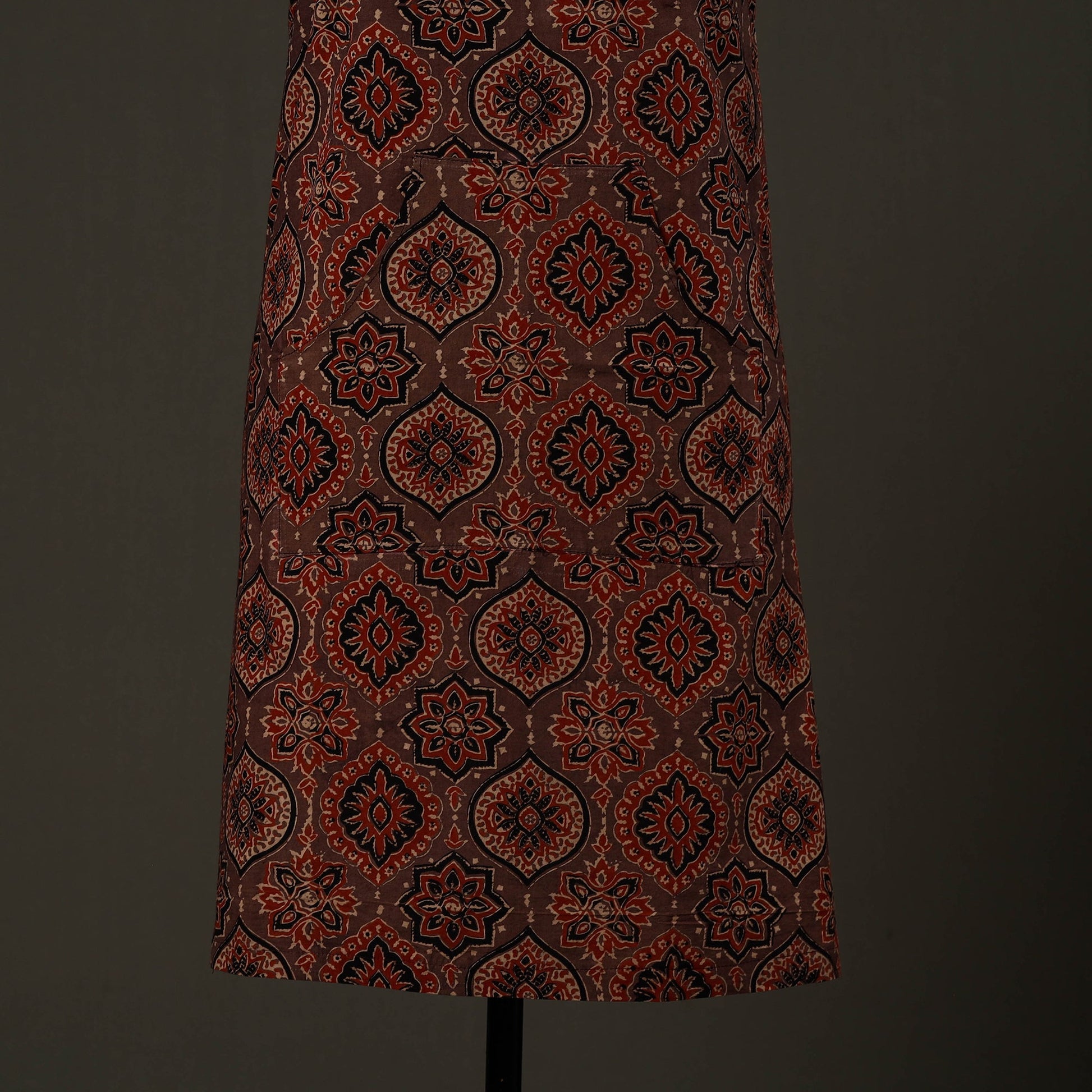 Brown - Ajrakh Block Print Cotton Apron with Pocket 79