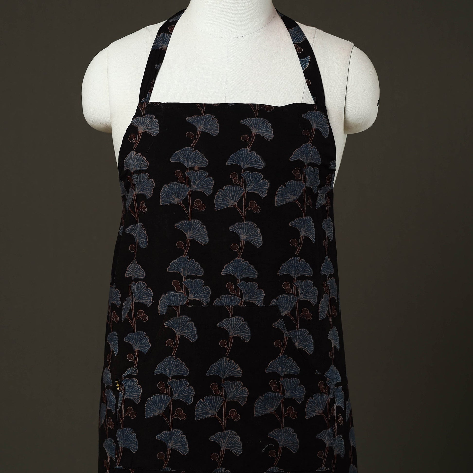 Black - Ajrakh Block Print Cotton Apron with Pocket 81