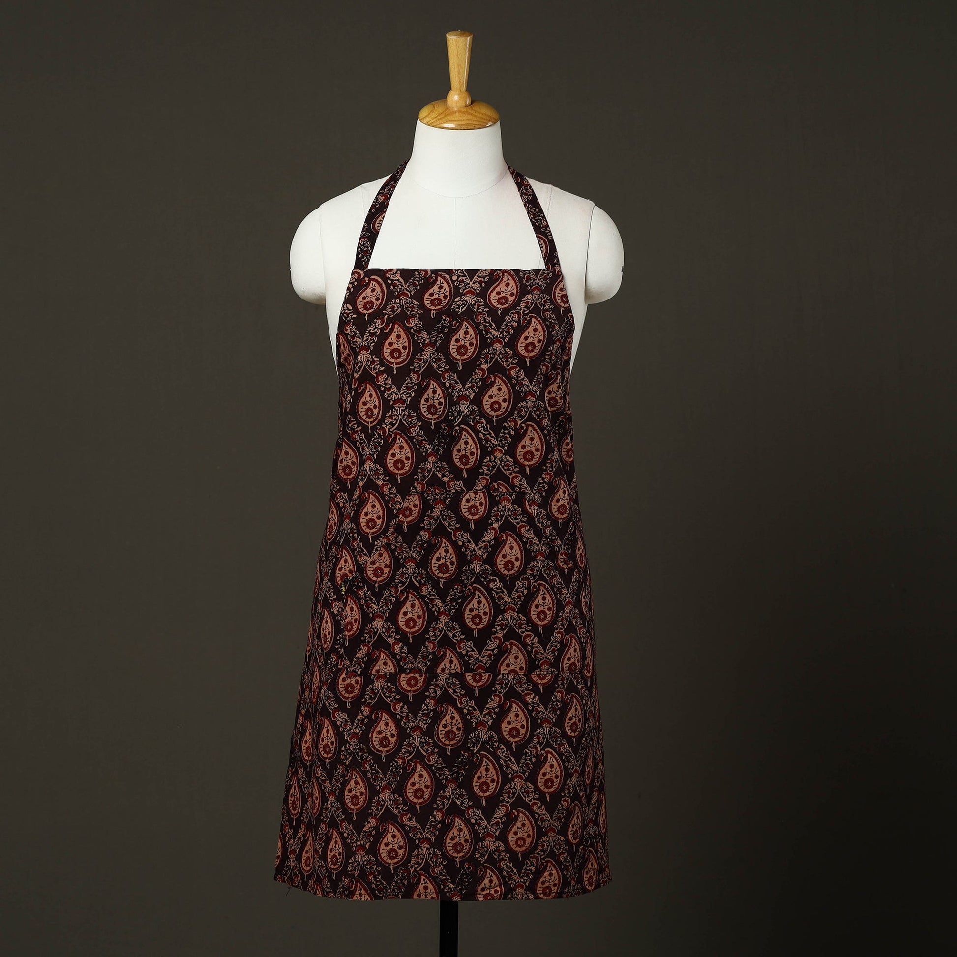 Brown - Ajrakh Block Print Cotton Apron with Pocket 82
