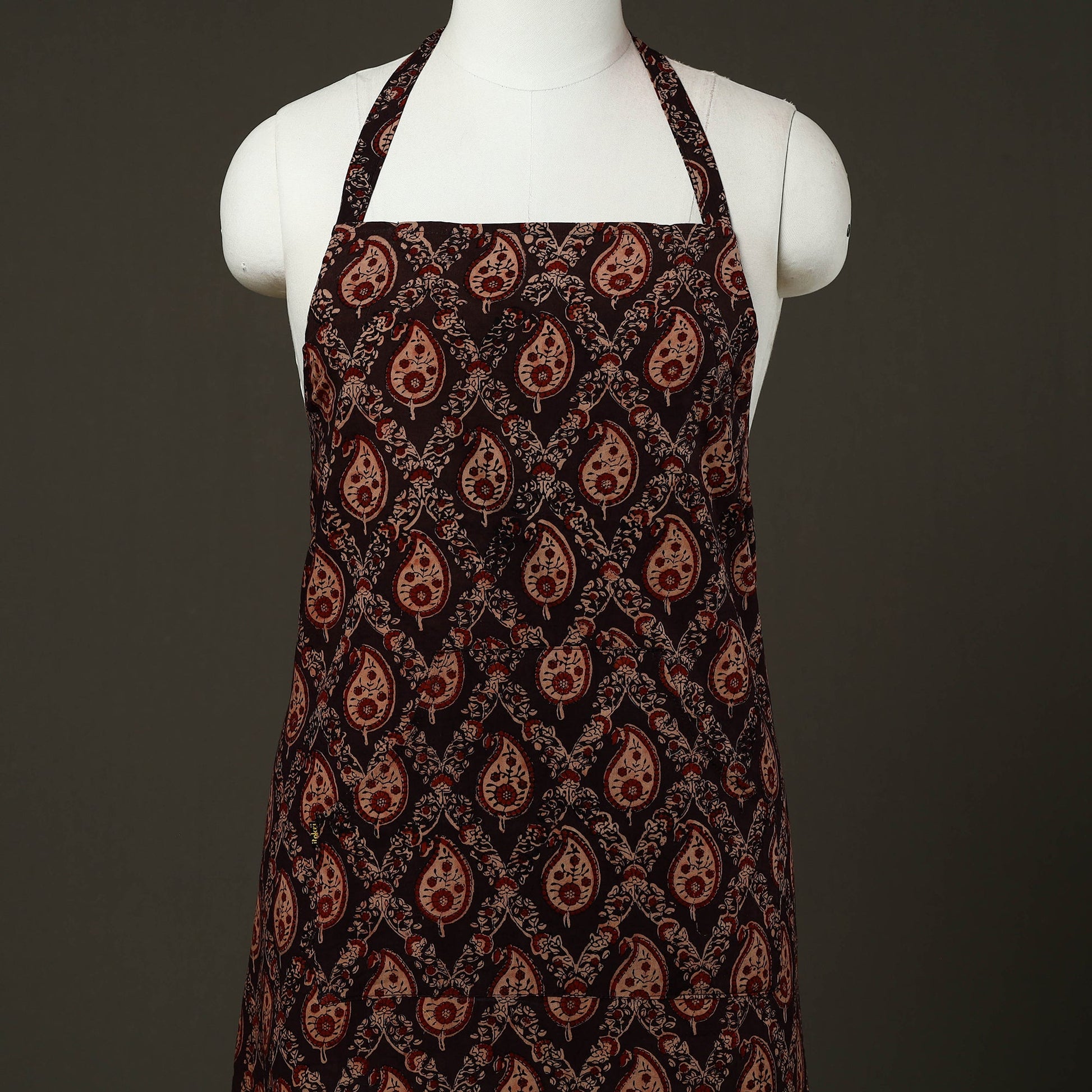 Brown - Ajrakh Block Print Cotton Apron with Pocket 82