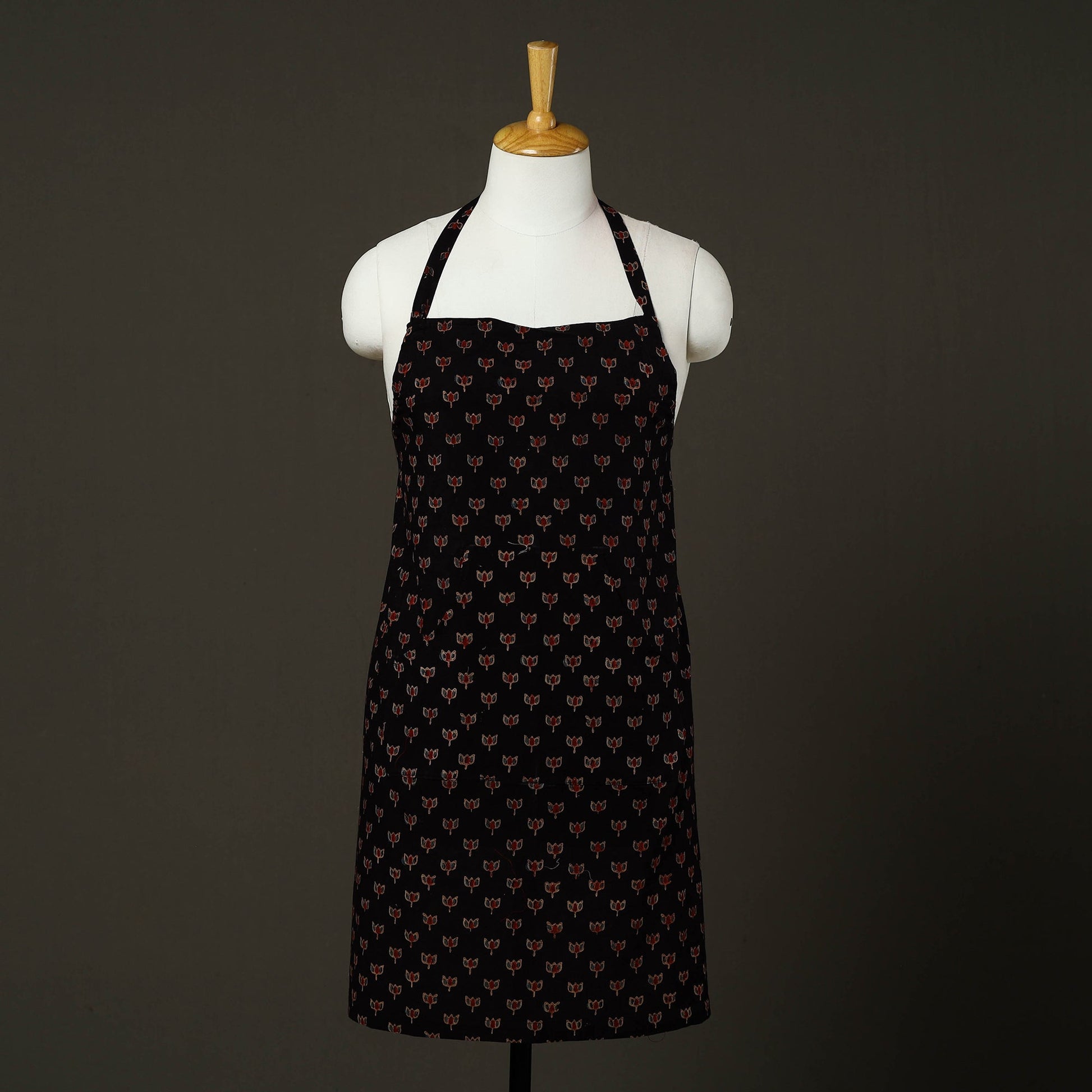 Black - Ajrakh Block Print Cotton Apron with Pocket 84