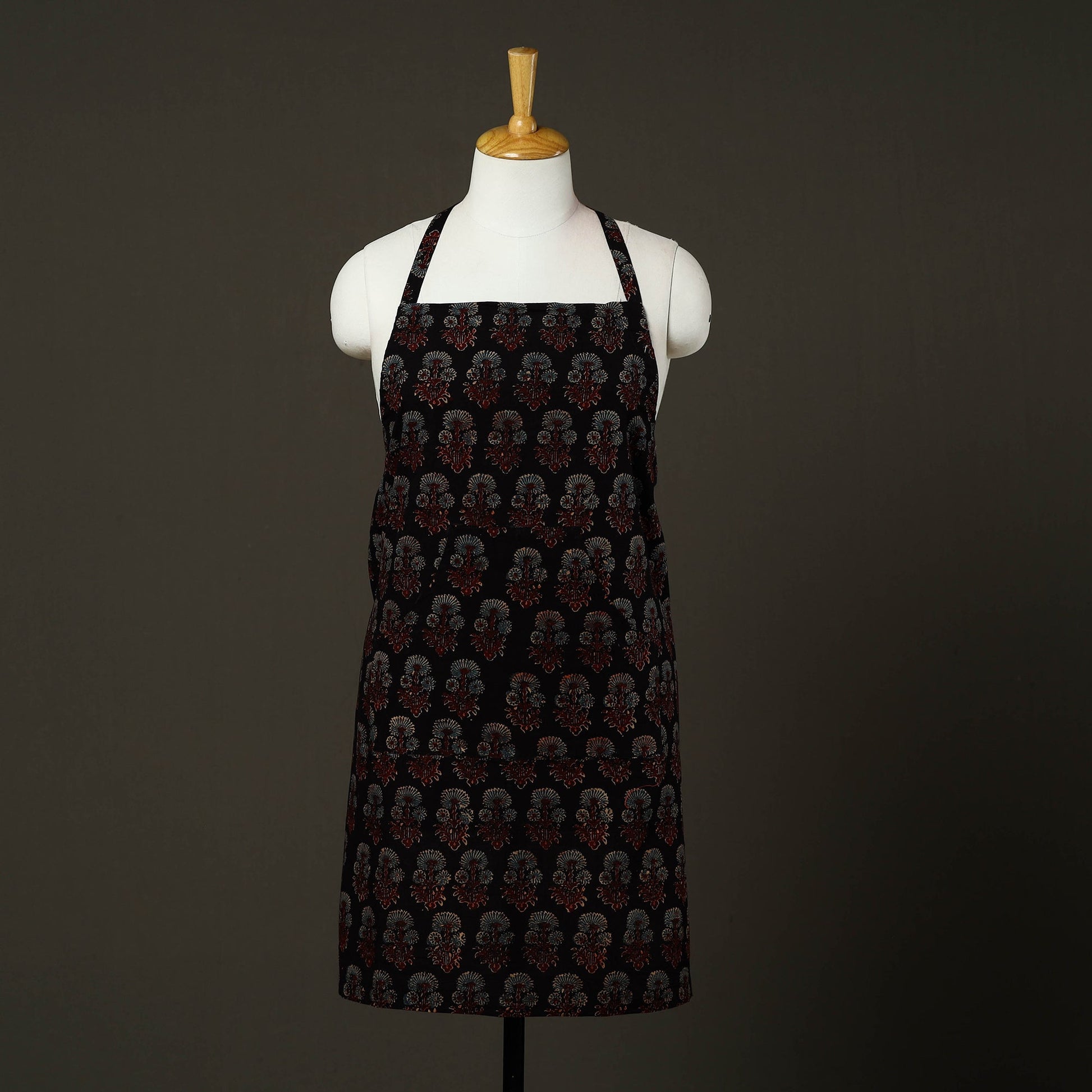 Black - Ajrakh Block Print Cotton Apron with Pocket 85