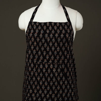 Black - Ajrakh Block Print Cotton Apron with Pocket 86