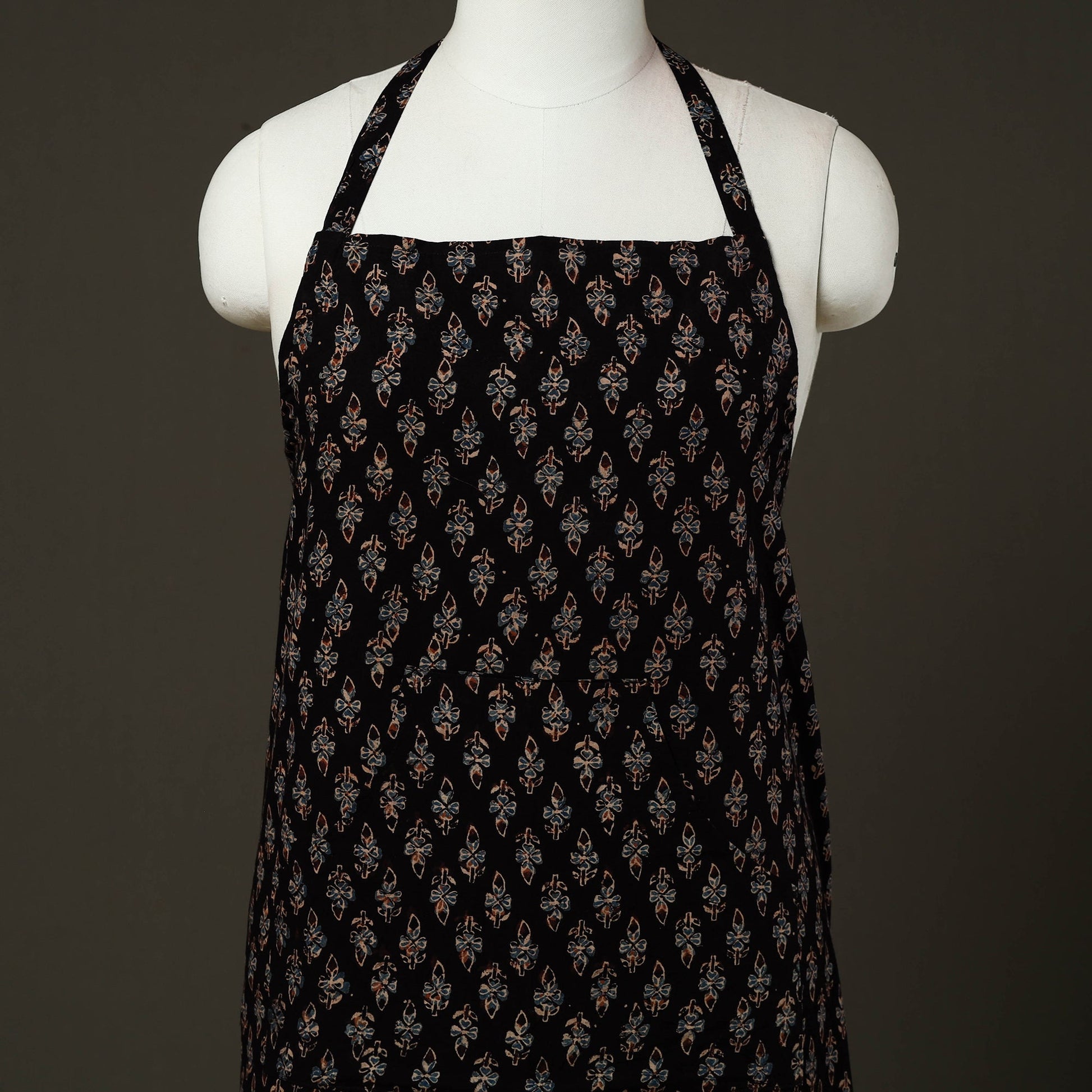 Black - Ajrakh Block Print Cotton Apron with Pocket 86