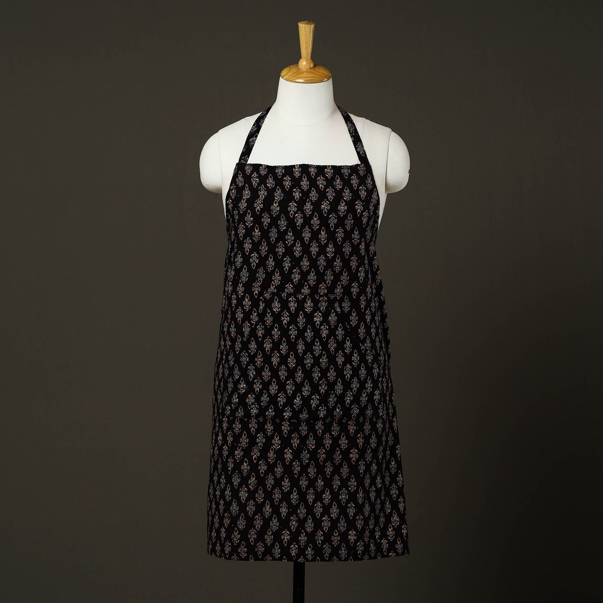 Black - Ajrakh Block Print Cotton Apron with Pocket 86