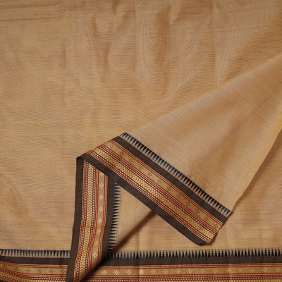 Brown - Kanchipuram Cotton Fabric with Zari Border