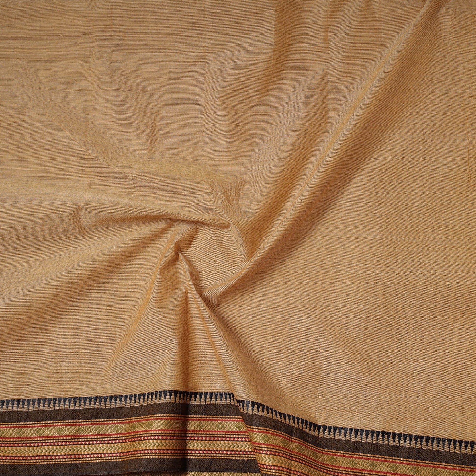 Brown - Kanchipuram Cotton Fabric with Zari Border