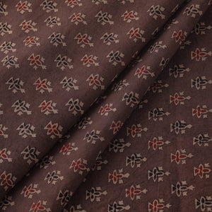 Brown - Geometrical Floral Buti Block Print Cotton Ajrakh Fabric
