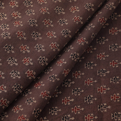 Brown - Geometrical Floral Buti Block Print Cotton Ajrakh Fabric