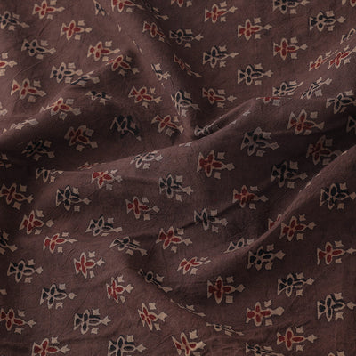 Brown - Geometrical Floral Buti Block Print Cotton Ajrakh Fabric
