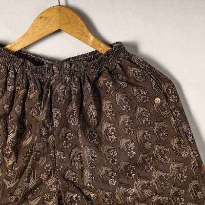 Brown - Sanganeri Block Printed Cotton Unisex Boxer/Shorts
