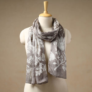 Brown - Handloom Block Print  Natural Dyed Linen Bindaas Stole 04