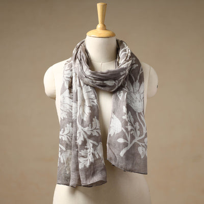 Brown - Handloom Block Print  Natural Dyed Linen Bindaas Stole 04