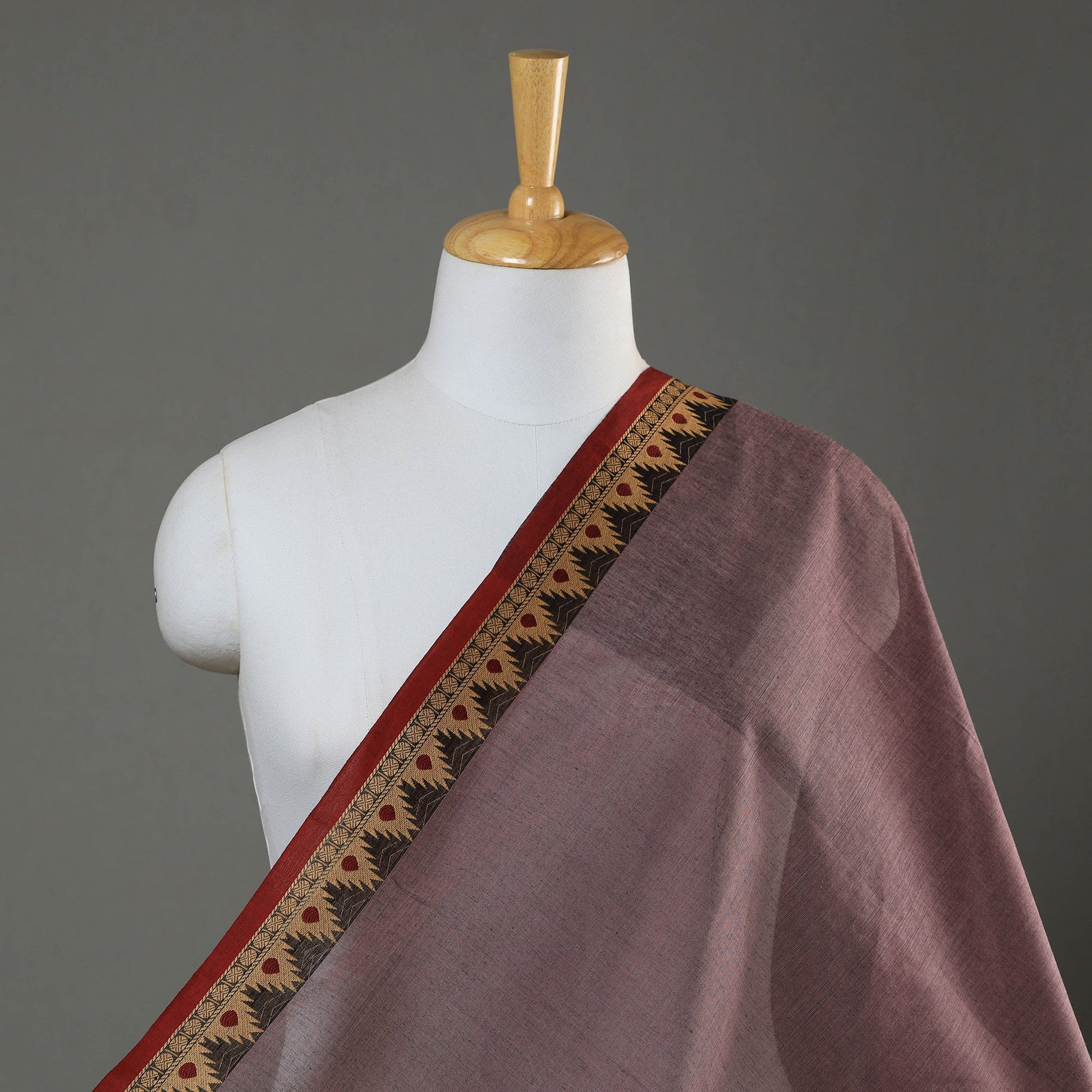 Brown - Kanchipuram Cotton Fabric with Zari Border