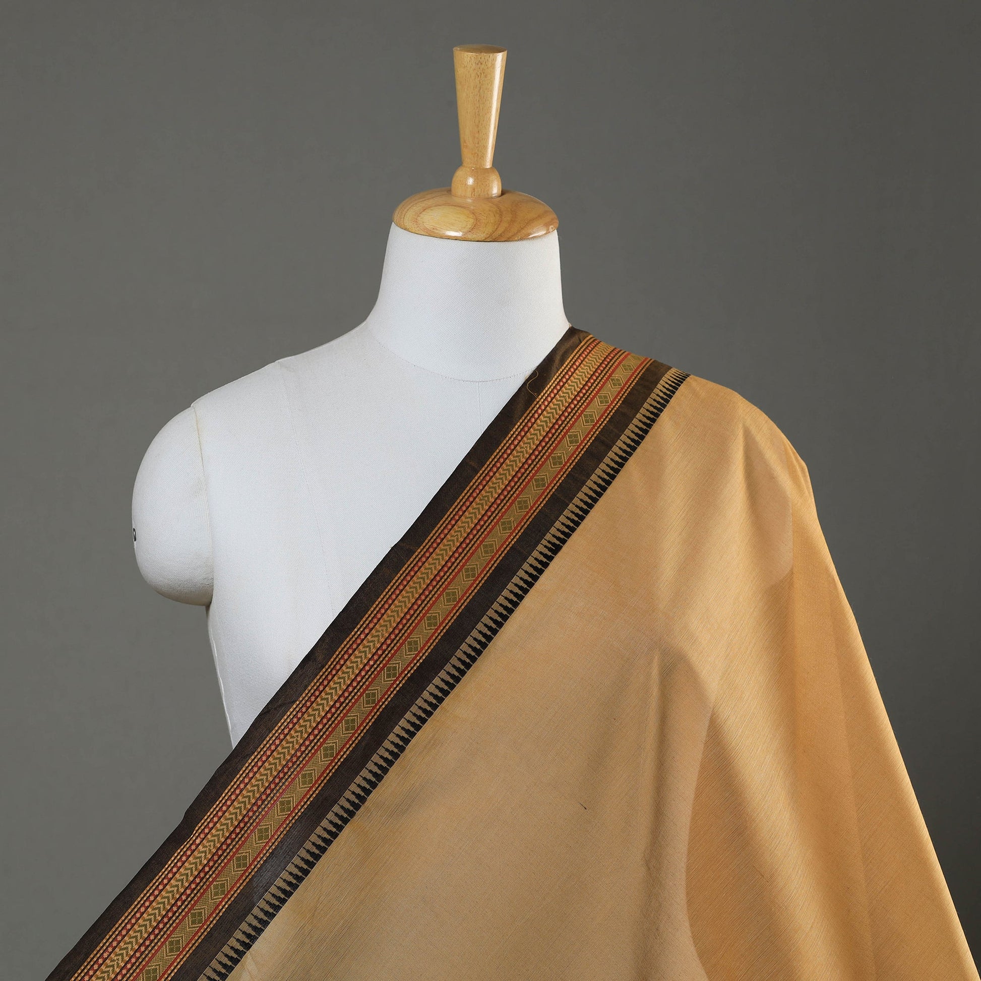 Brown - Kanchipuram Cotton Fabric with Zari Border