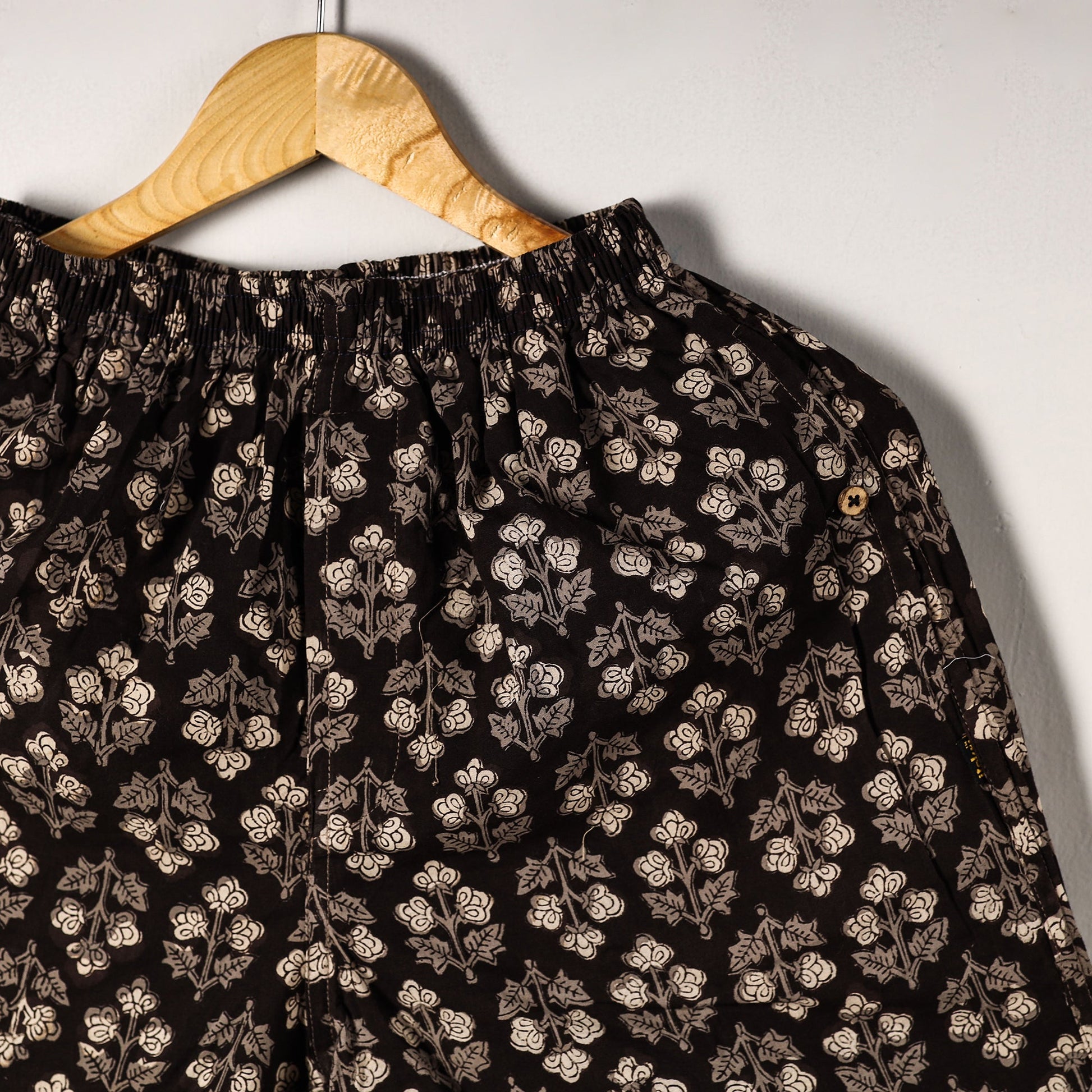 Black - Sanganeri Block Printed Cotton Unisex Boxer/Shorts