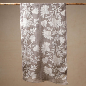 Brown - Handloom Block Print  Natural Dyed Linen Bindaas Stole 04