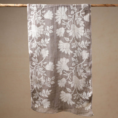 Brown - Handloom Block Print  Natural Dyed Linen Bindaas Stole 04