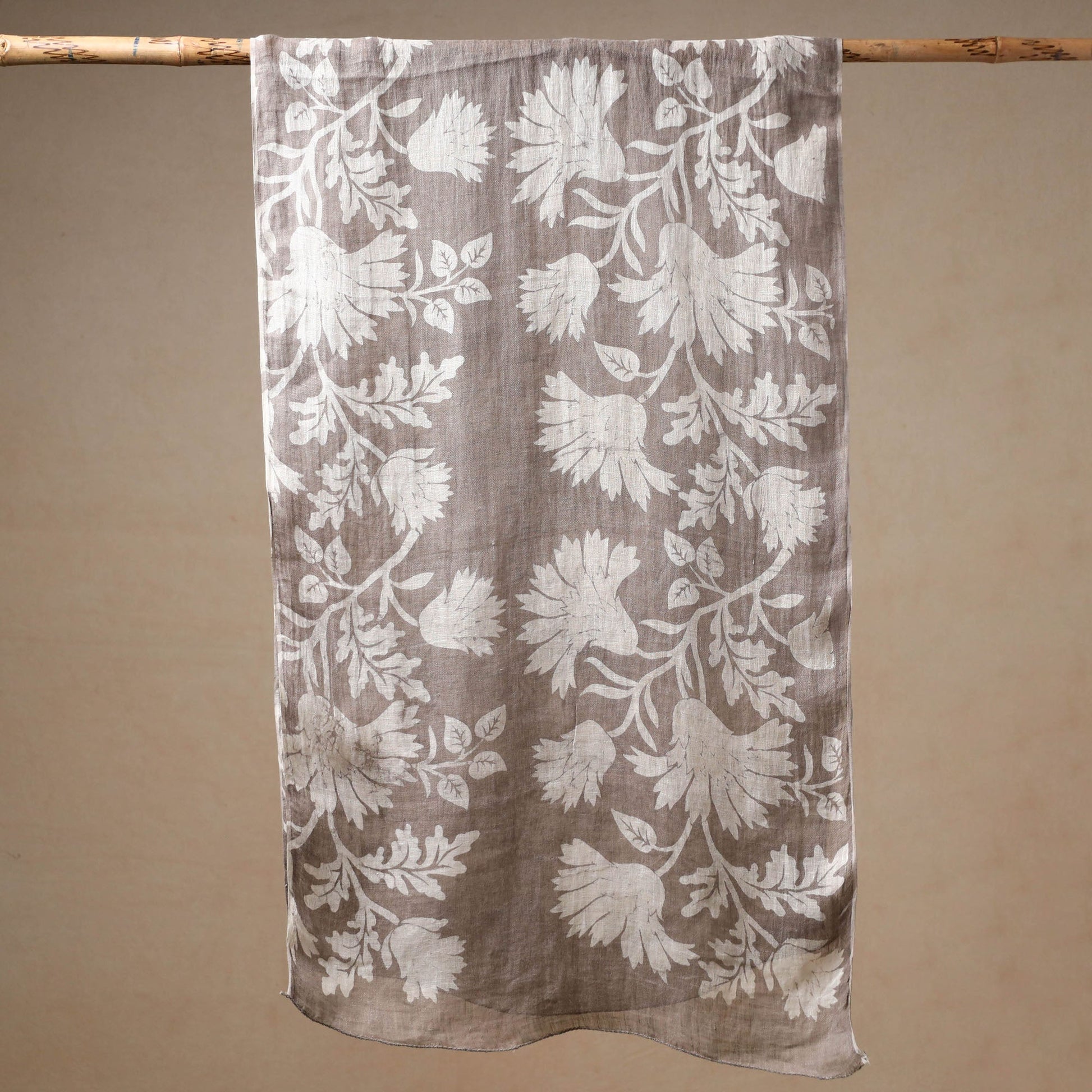 Brown - Handloom Block Print  Natural Dyed Linen Bindaas Stole 04