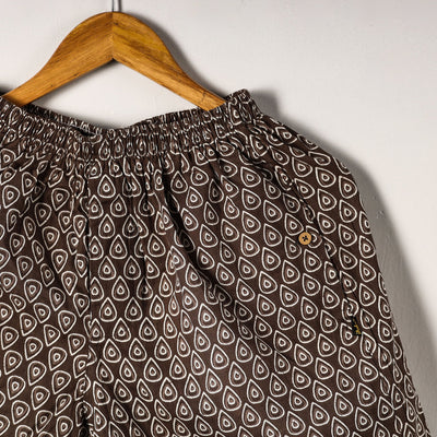 Brown - Sanganeri Block Printed Cotton Unisex Boxer/Shorts