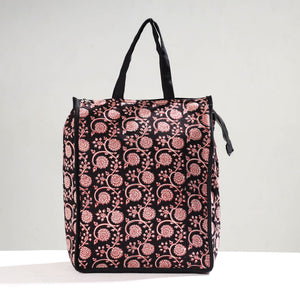 Black - Handmade Bagh Block Printed Cotton Shopping Bag