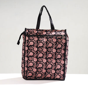 Black - Handmade Bagh Block Printed Cotton Shopping Bag