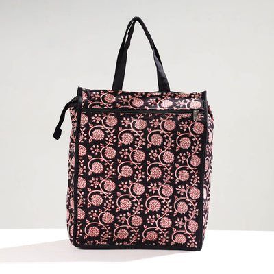 Black - Handmade Bagh Block Printed Cotton Shopping Bag