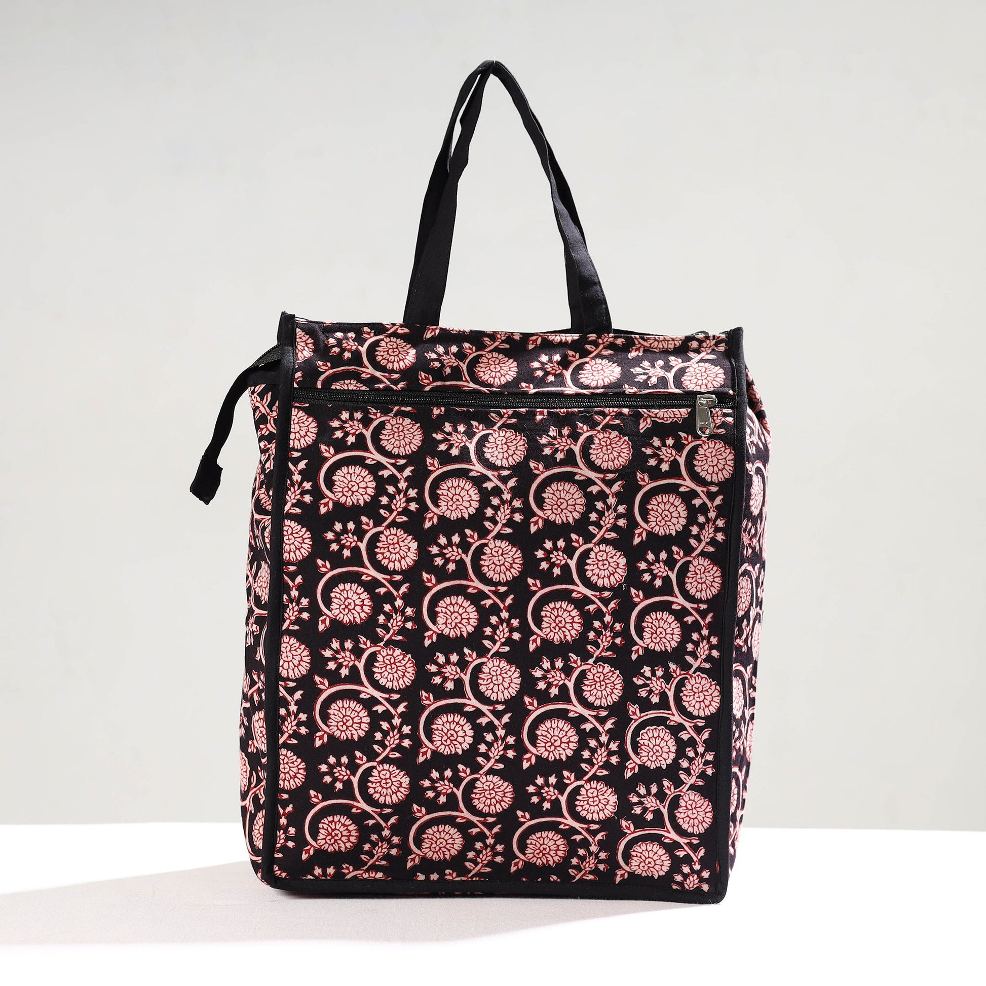 Black - Handmade Bagh Block Printed Cotton Shopping Bag