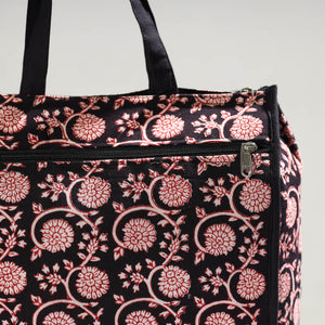 Black - Handmade Bagh Block Printed Cotton Shopping Bag