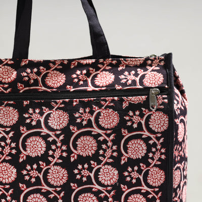 Black - Handmade Bagh Block Printed Cotton Shopping Bag