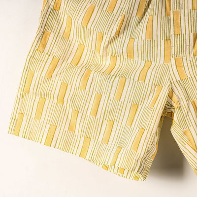 Beige - Sanganeri Block Printed Cotton Unisex Boxer/Shorts