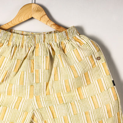 Beige - Sanganeri Block Printed Cotton Unisex Boxer/Shorts