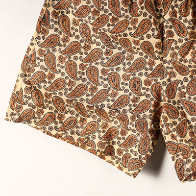 Brown - Sanganeri Block Printed Cotton Unisex Boxer/Shorts