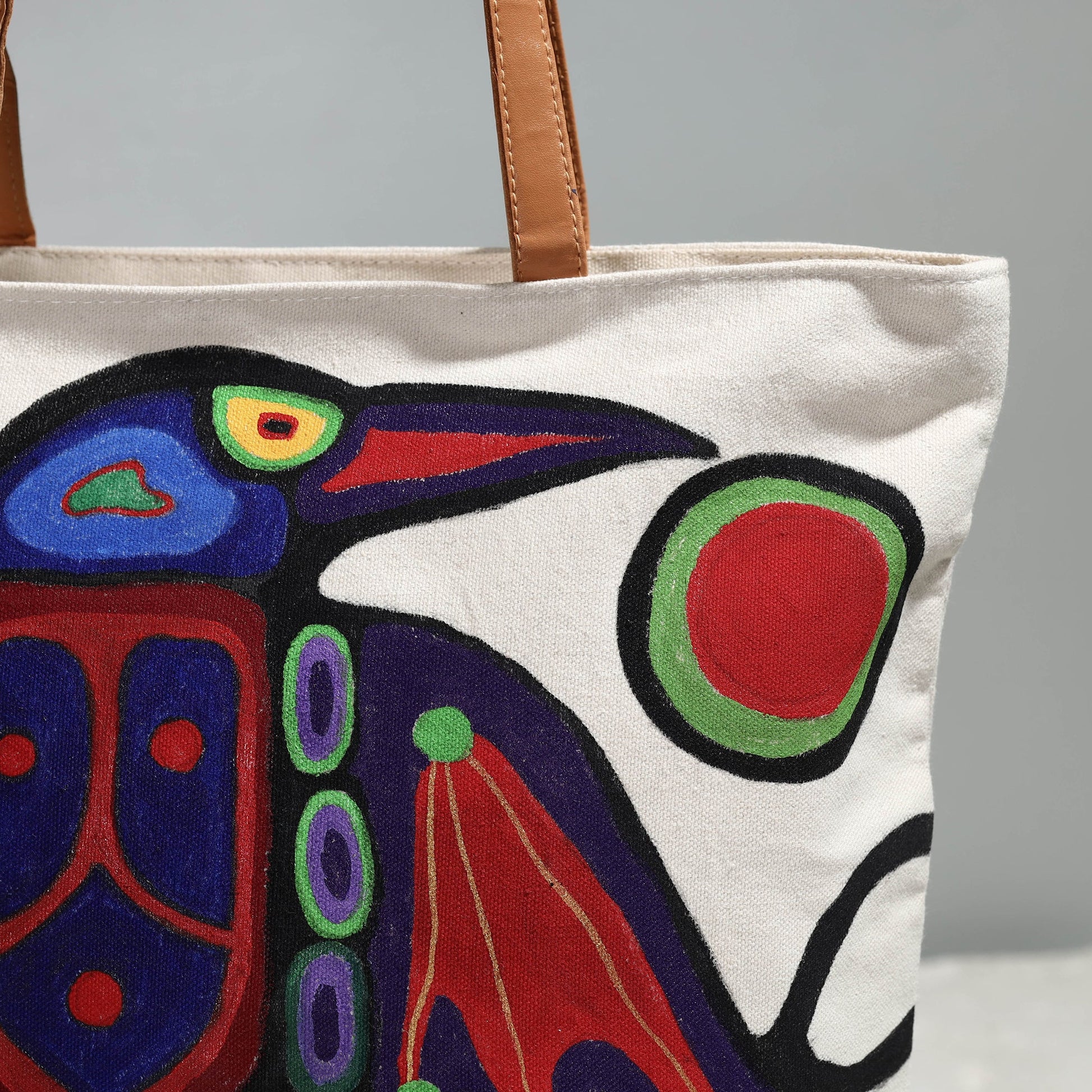 Beige - Raven Bird Canvas Cotton Handpainted Shoulder Bag