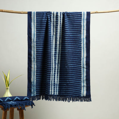 Blue - Block Print Cotton Akola Handloom Towel 37