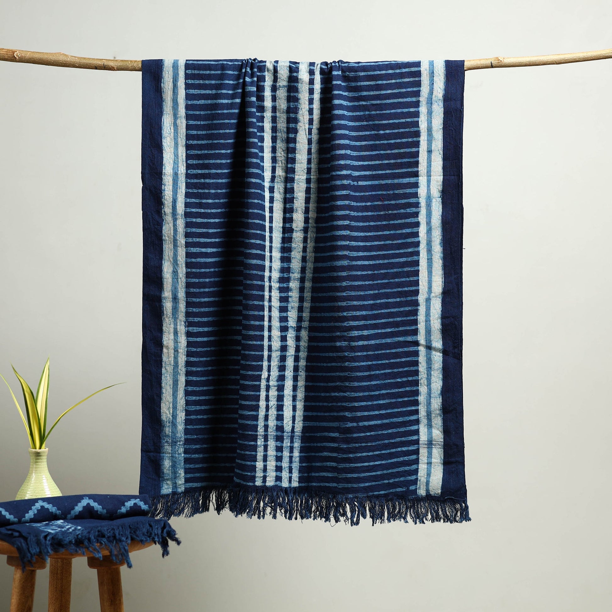 Blue - Block Print Cotton Akola Handloom Towel 37