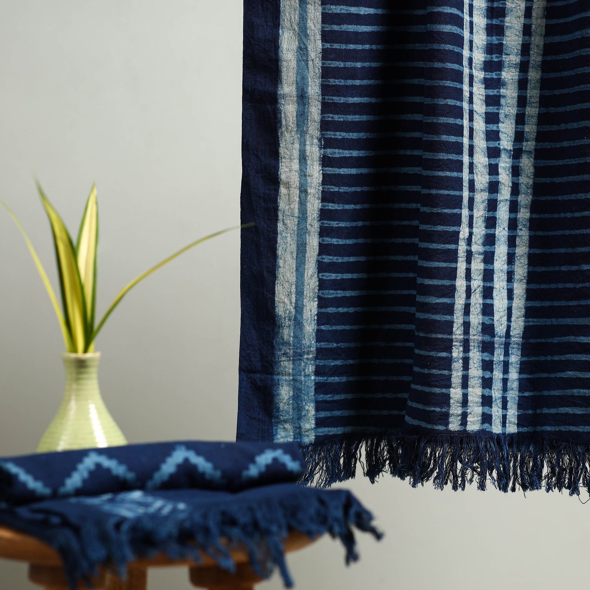 Blue - Block Print Cotton Akola Handloom Towel 37
