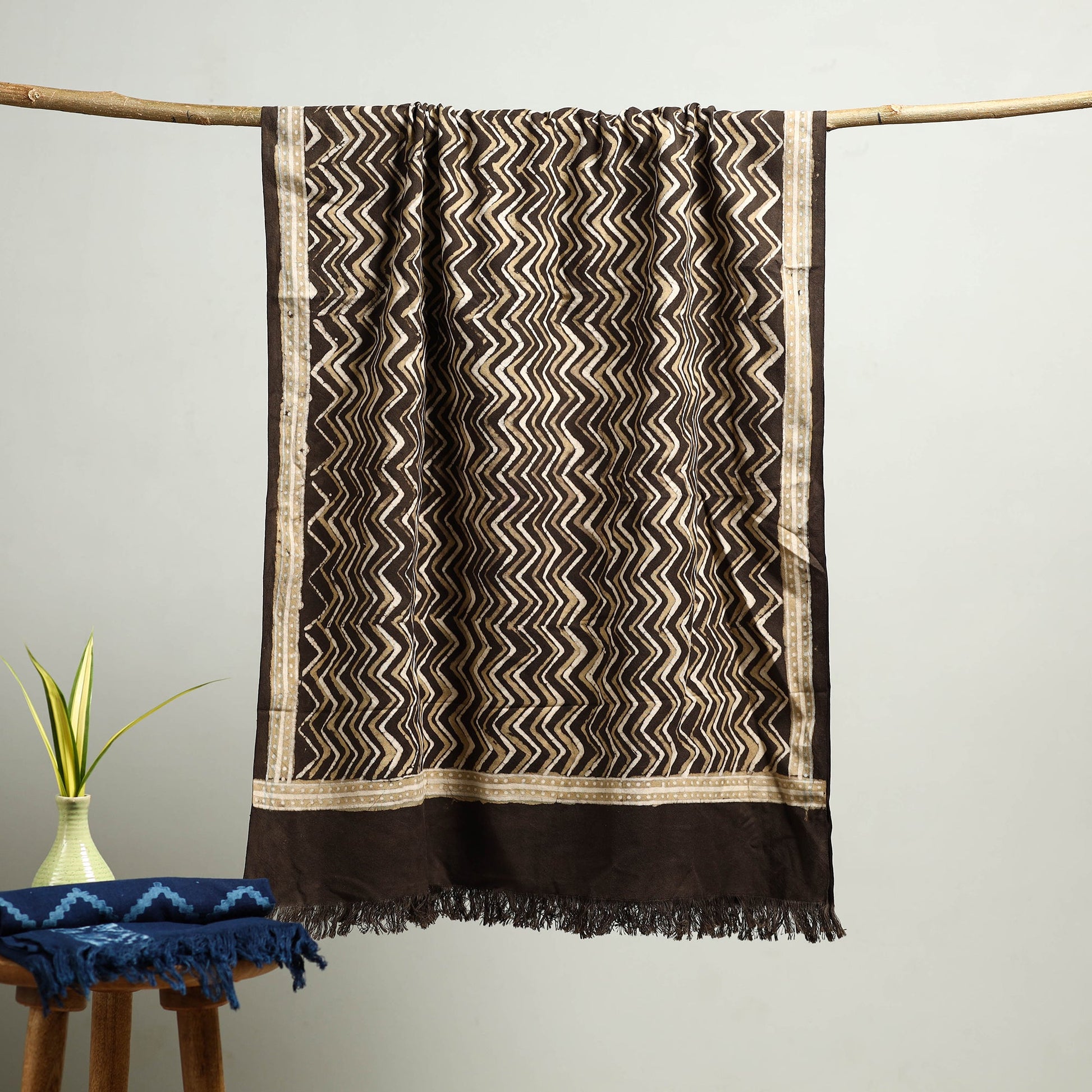 Brown - Pipad Block Printed Cotton Handloom Towel 24