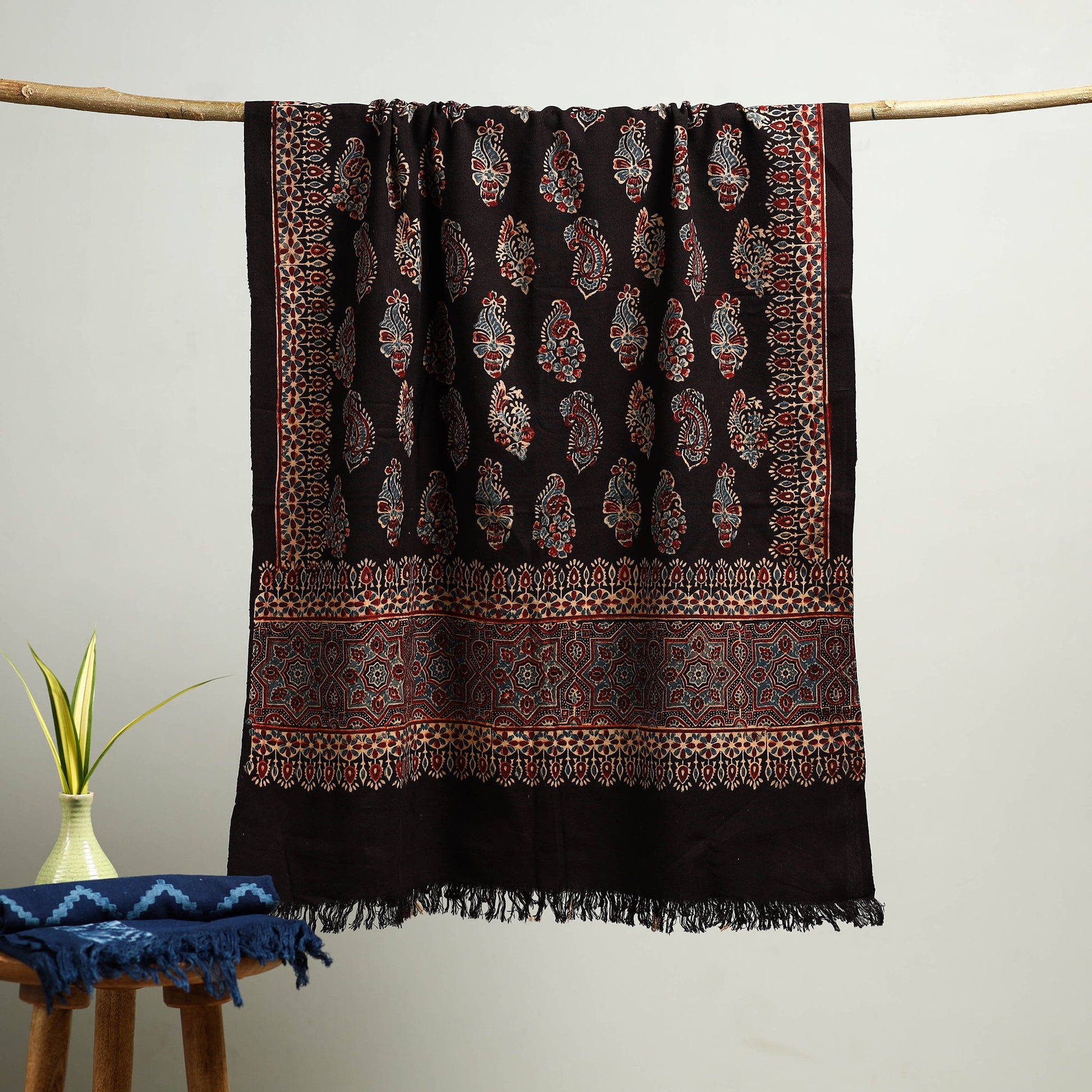 Black - Block Print Cotton Ajrakh Handloom Towel 22