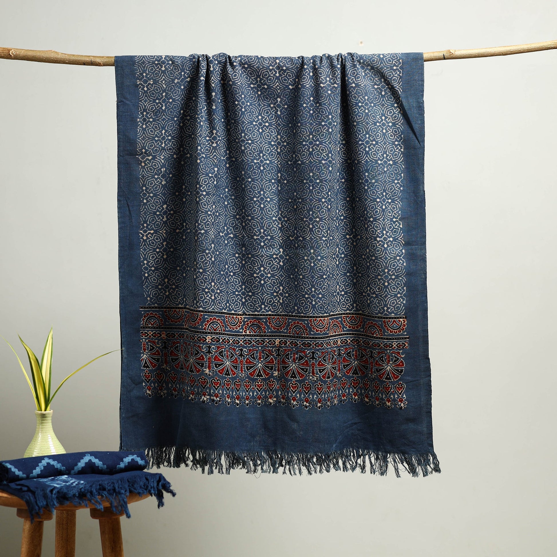 Blue - Block Print Cotton Ajrakh Handloom Towel 20