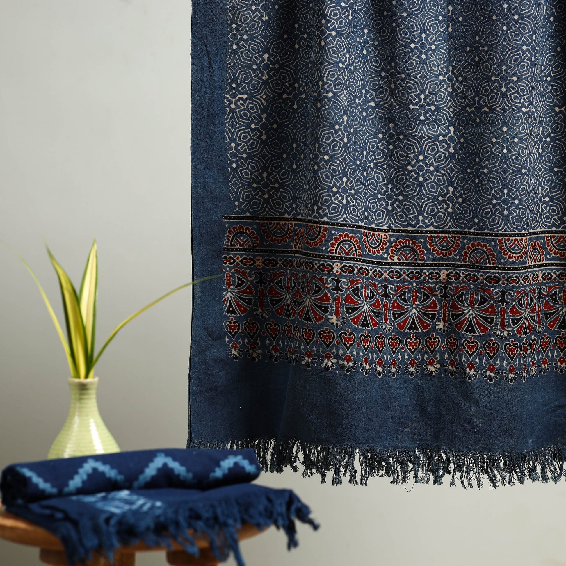 Blue - Block Print Cotton Ajrakh Handloom Towel 20
