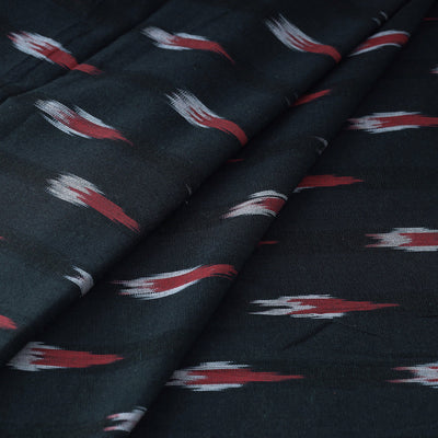 Black With Red Butta Pochampally Ikat Weave Cotton Fabric 02
