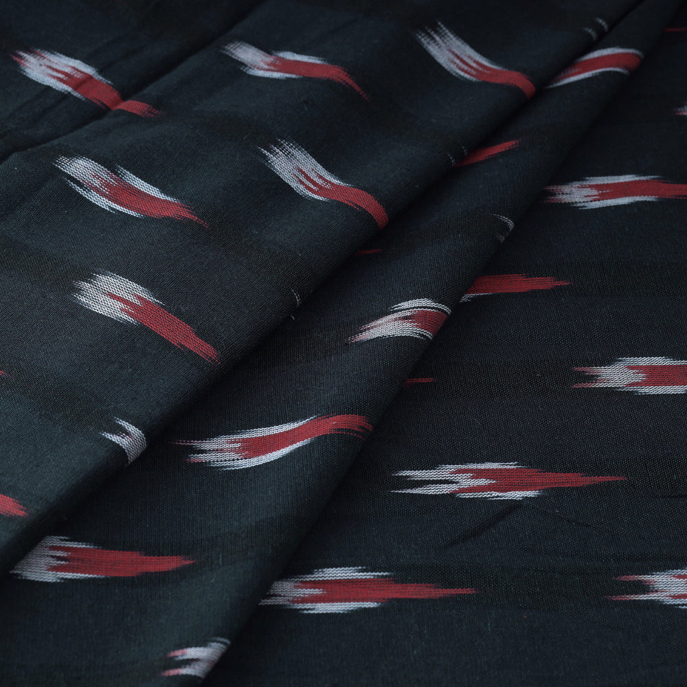 Black With Red Butta Pochampally Ikat Weave Cotton Fabric 02