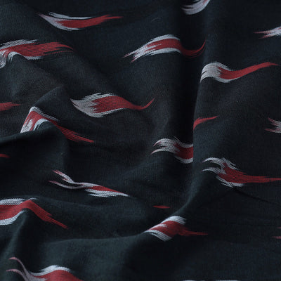 Black With Red Butta Pochampally Ikat Weave Cotton Fabric 02