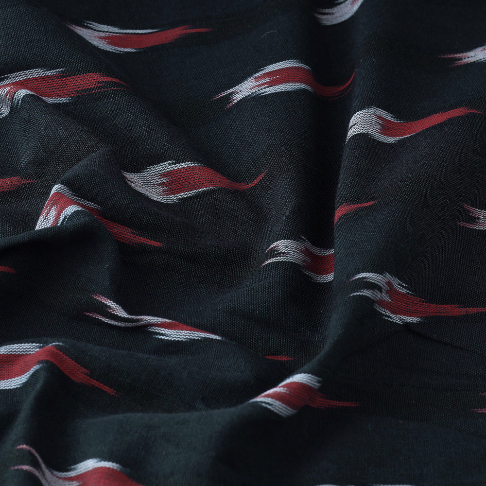 Black With Red Butta Pochampally Ikat Weave Cotton Fabric 02